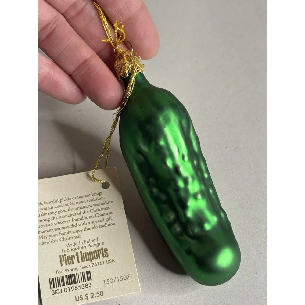 NWT Pier One 1 Imports Glass Christmas Pickle With Story 4.75” Made In Poland